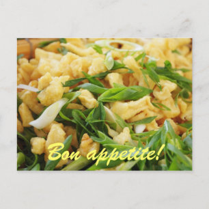 Cartão Postal batatas fritas de cebola verde e arroz