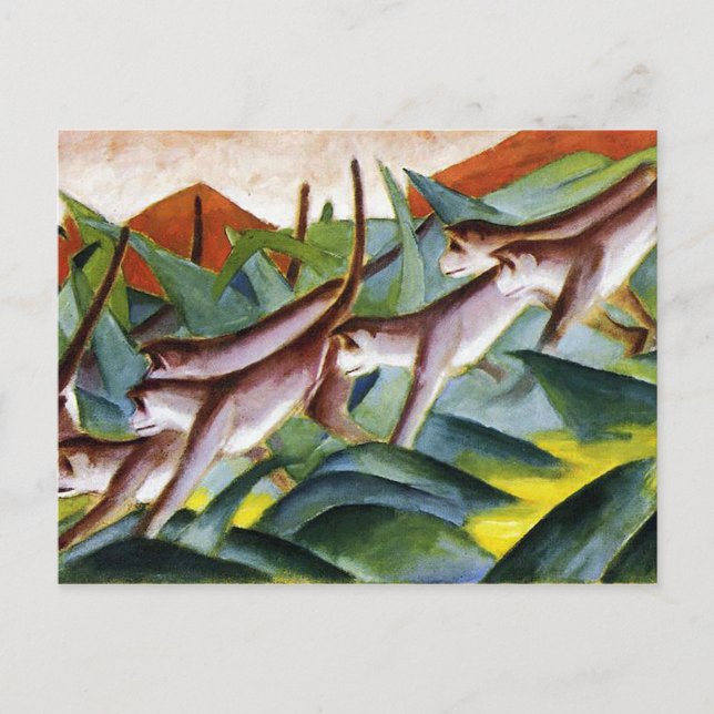 Cartão Postal Batedor de macacos por Franz Marc (Frente)