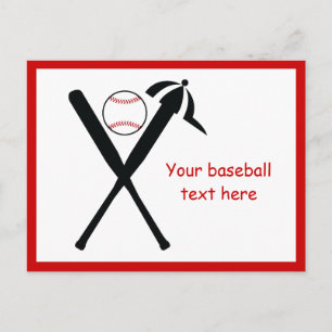 Cartão Postal Baterias cruzadas de baseball e boné preto, verme