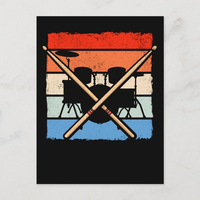 Cartão Postal Baterista Retro Baquetas Amante da Música (Frente)