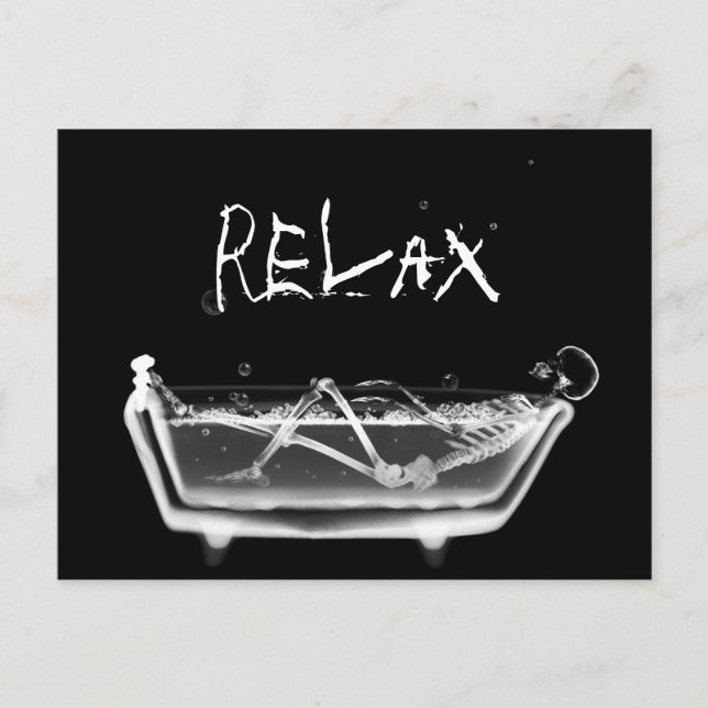Cartão Postal Bath Tub X-Ray Skeleton Preto e Branco (Frente)