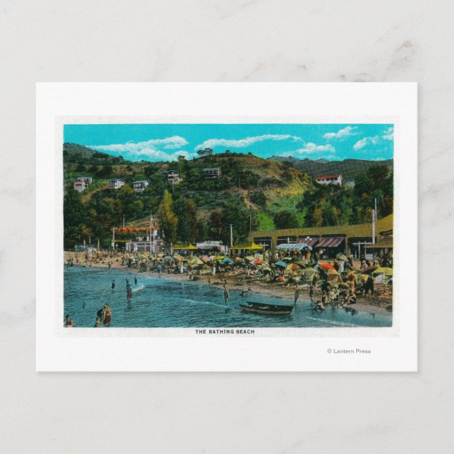 Cartão Postal Bathing Beach em Avalon, Ilha Catalina (Frente)
