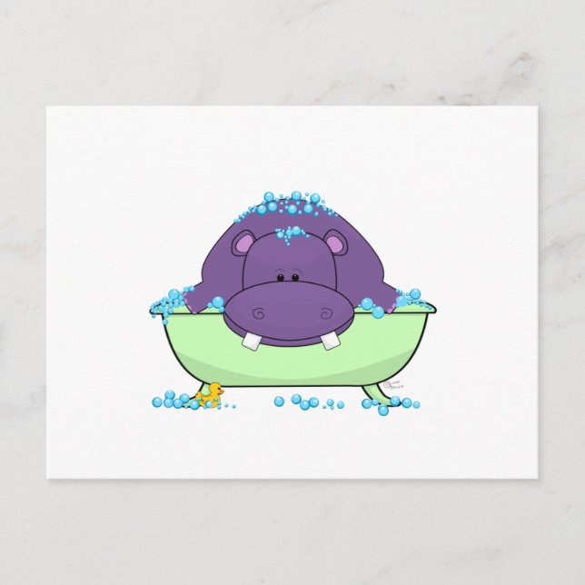 Cartão Postal Bathing Purple Hippo (Frente)