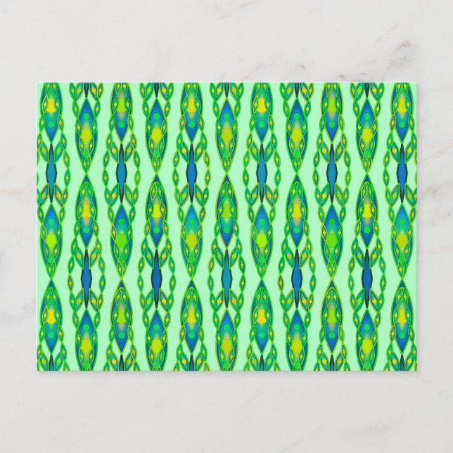 Cartão Postal Batik Tribal - Hortelã, Verde Esmeralda e Azul (Frente)