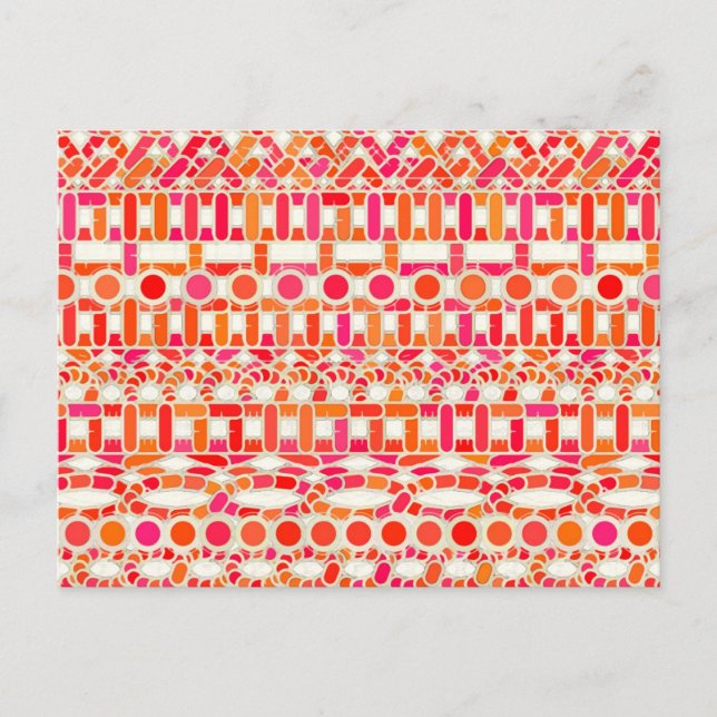 Cartão Postal Batik Tribal - tons de laranja e rosa (Frente)