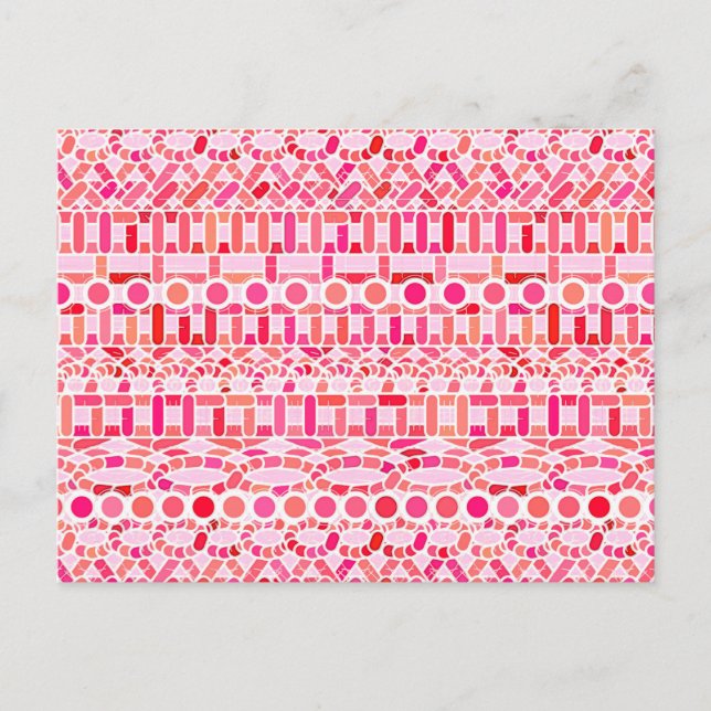 Cartão Postal Batik Tribal - tons de rosa e coral (Frente)