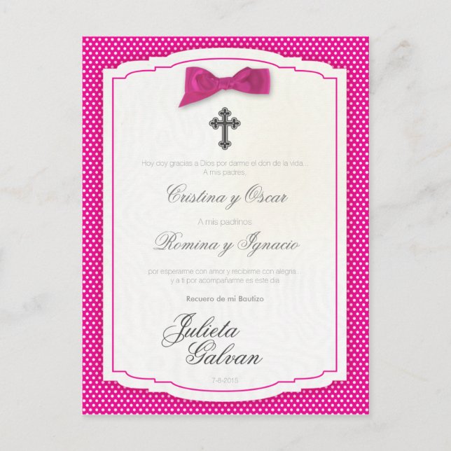 Cartão Postal Batismo, Aniversário, Quinceañera, Guarda-Casament (Frente)