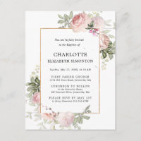 Batismo com Floral em Aquarela Rosa Corado