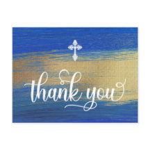 Batismo Elegante De Menino Azul E Dourado Obrigado