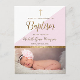 Cartão Postal Batismo Fotográfico de Bebê Rosa Obrigado
