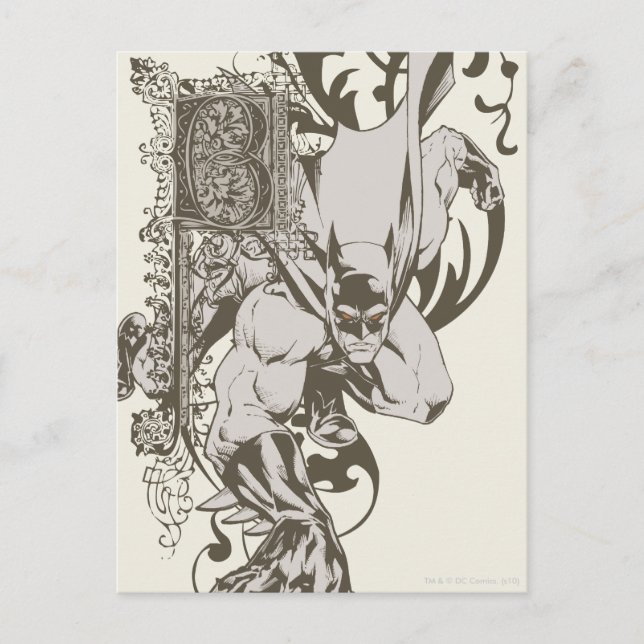 Cartão Postal Batman e Letra B Decortada (Frente)