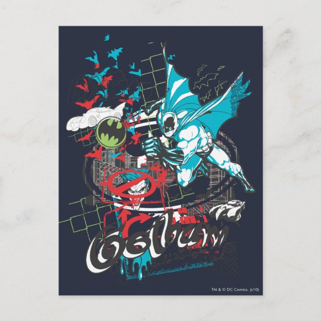 Cartão Postal Batman Gotham Guardian Lineart Collage (Frente)