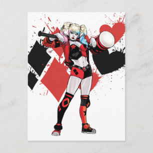Cartão Postal Batman Harley Quinn Hearts & Diamantes Splatter