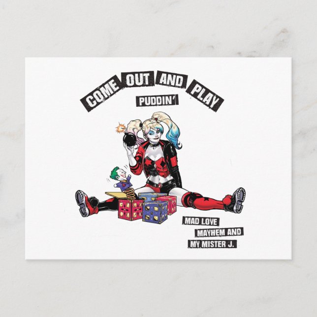 Cartão Postal Batman | Harley Quinn "Sair E Jogar Puddin" (Frente)