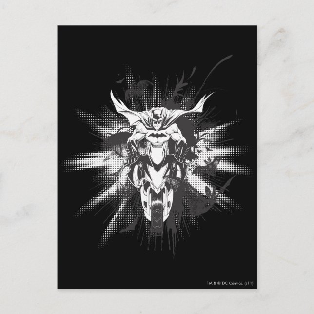 Cartão Postal Batman na bicicleta com morcegos (Frente)