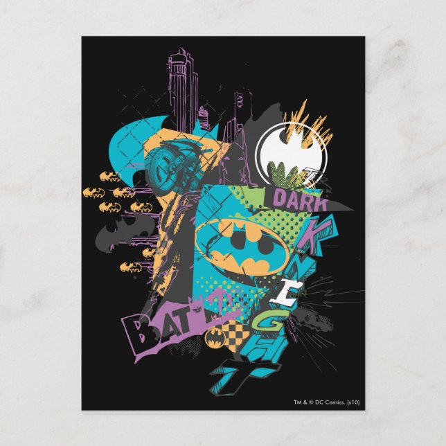 Cartão Postal Batman Neon The Dark Knight Collage (Frente)