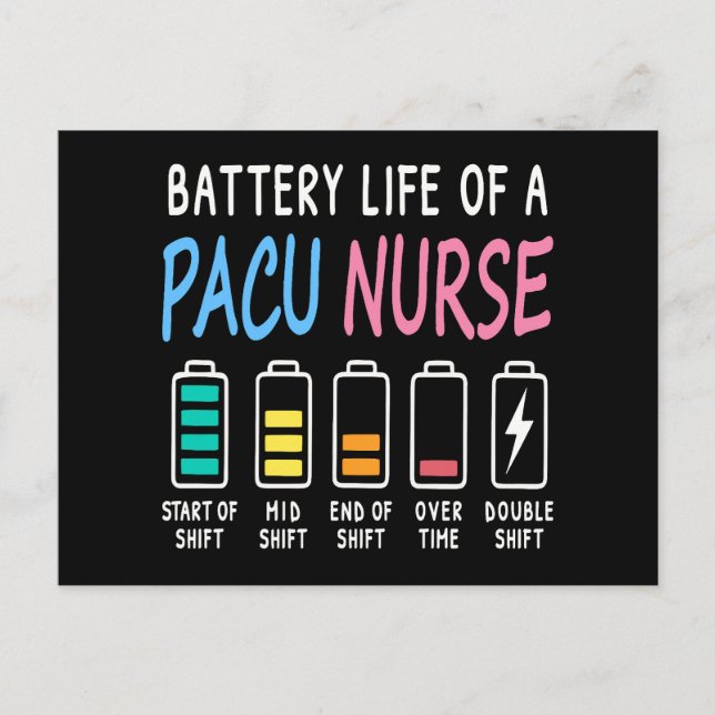 Cartão Postal Battery life of a PACU nurse levels humor (Frente)