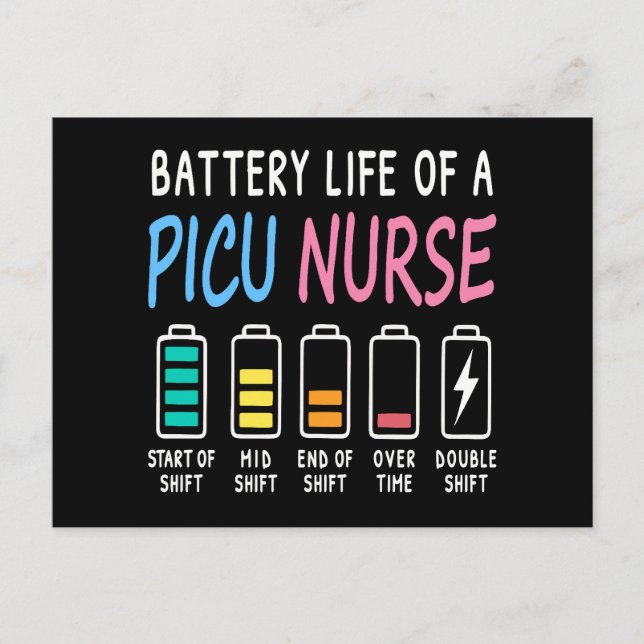 Cartão Postal Battery life of a PICU nurse humor chart (Frente)