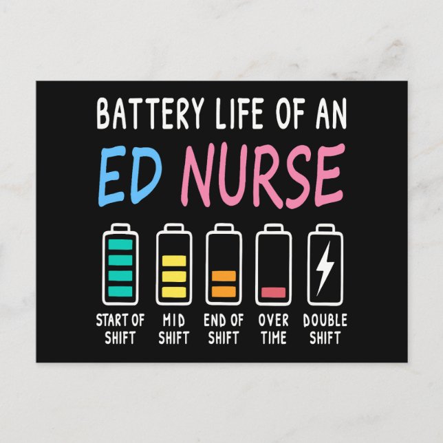 Cartão Postal Battery life of an ED nurse levels humor (Frente)