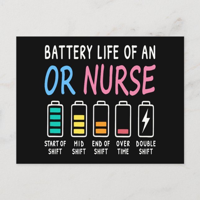 Cartão Postal Battery life of an OR nurse humor chart (Frente)