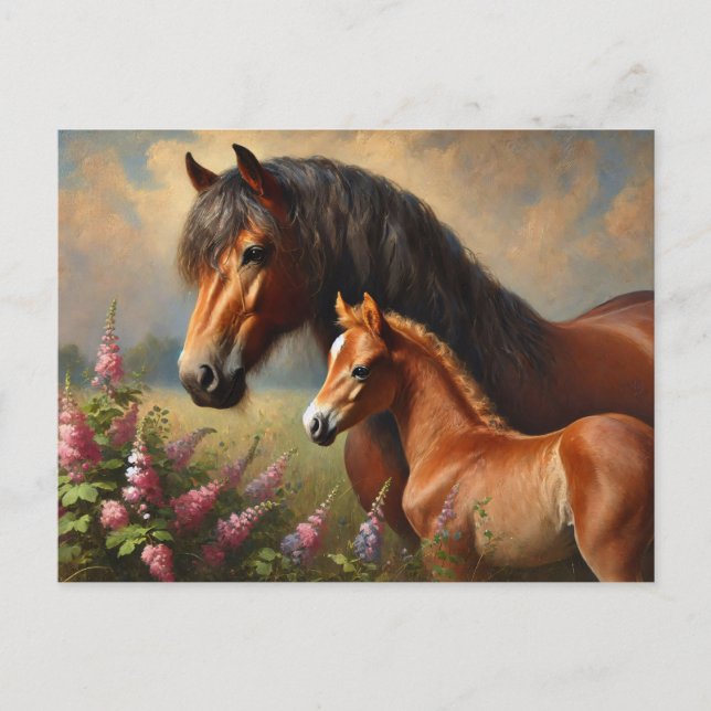 Cartão Postal Bay Mare com uma pintura de flores selvagens de Fo (Frente)