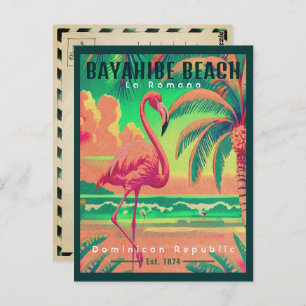Cartão Postal Bayahibe Beach DR. Retro Flamingos Souvenir 1950