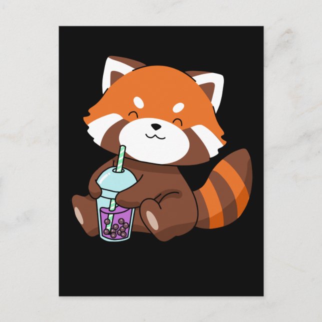 Cartão Postal Bble Tea Gift Girl Red Panda Boba Tea Bubble Tea (Frente)