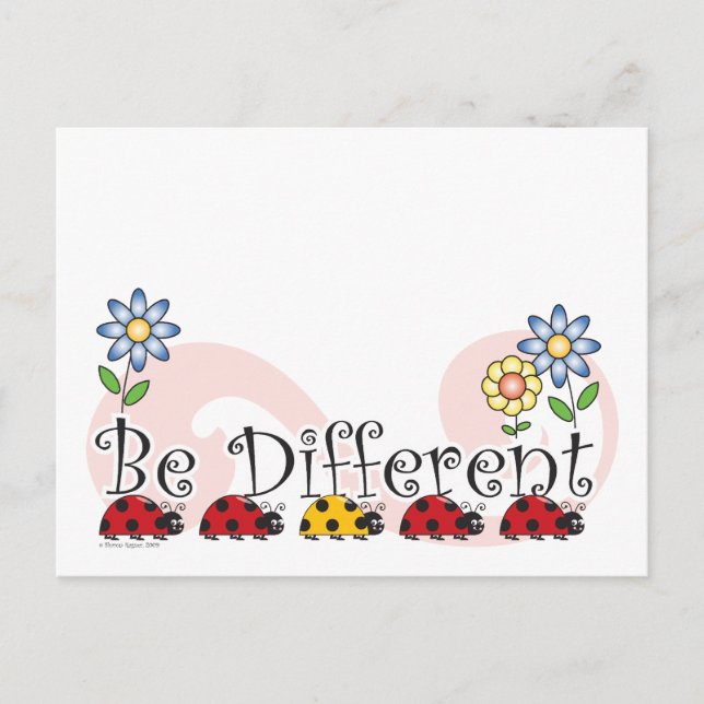Cartão Postal Be Different Ladybugs with Flowers Postcard (Frente)