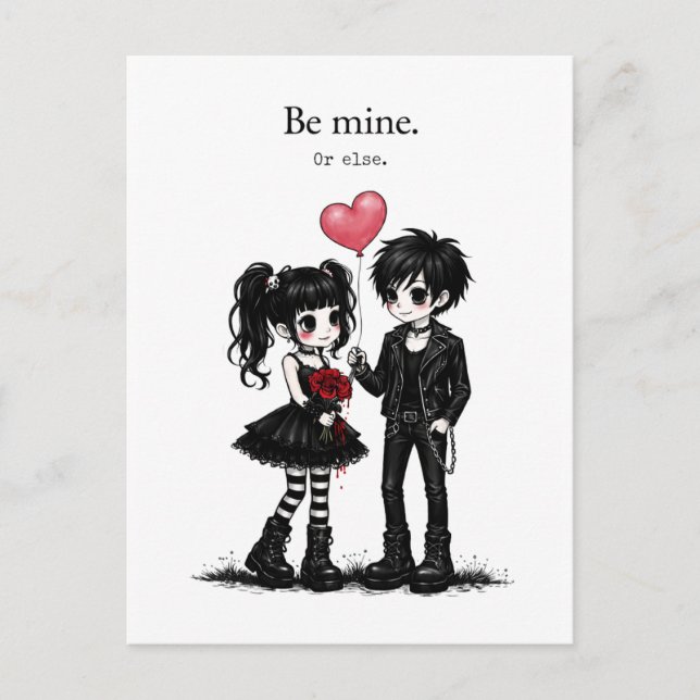 Cartão Postal Be Mine Or Else Goth Valentine Postcard (Frente)