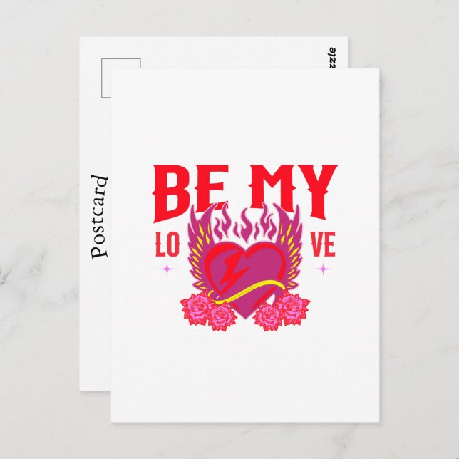Cartão Postal Be My Love Retro Heart Rose Biker Valentine   (Frente/Verso)