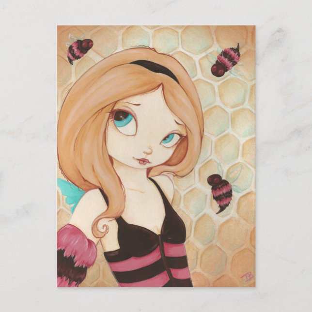 Cartão Postal Bea - Fada fantasiosa com abelhas (Frente)
