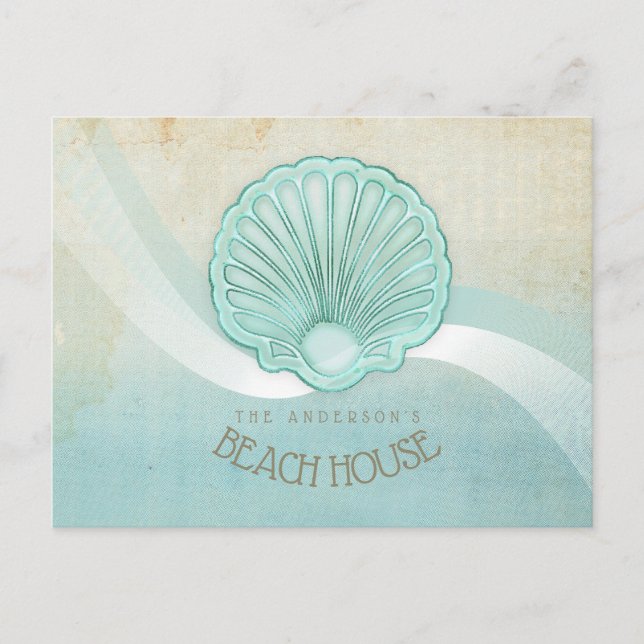 Cartão Postal Beach House Clam Shell Aqua Blue ID623 (Frente)
