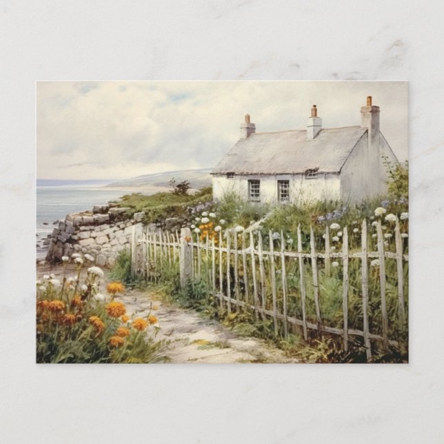 Cartão Postal Beach House Cottage Fence Vacage Vintage (Frente)