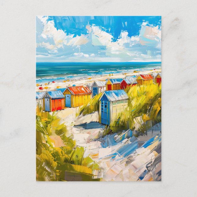 Cartão Postal Beach Huts by the Sea in Holland Painting (Frente)