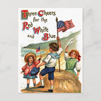 Cartão Postal Beach Kids 4 de julho Flag Vintage Postcard Art