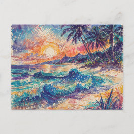 Cartão Postal Beach Scribbles - Line Art Style Landscape