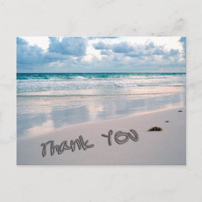 Cartão Postal Beach Sunset Obrigado, Areia Escrevendo (Frente)