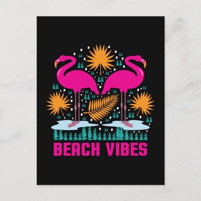 Cartão Postal Beach Vibes Pink Flamingos-19501 (Frente)
