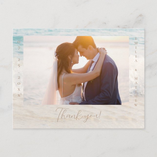 Cartão Postal Beach Wedding Photo Thank you Postcard (Frente)