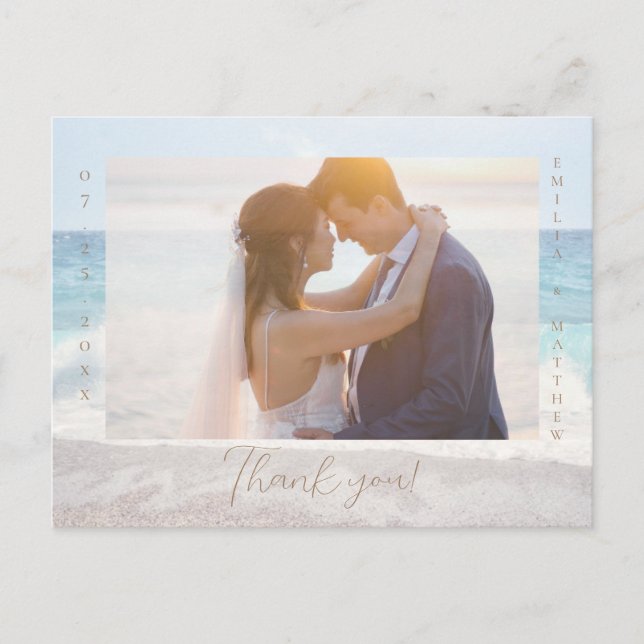 Cartão Postal Beach Wedding Photo Thank you Postcard (Frente)