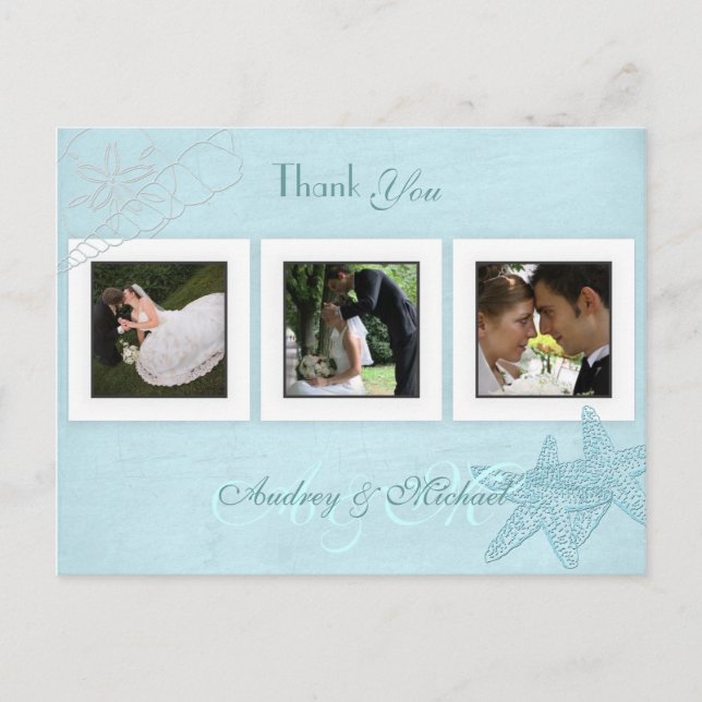 Cartão Postal Beach Wedding Photos Thank you postcards (Frente)