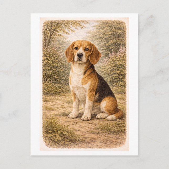 Cartão Postal Beagle ao Estilo Vintage (Frente)