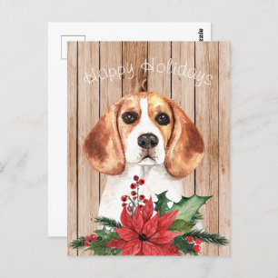 Cartão Postal Beagle aquarela e Buquê de Natal