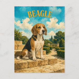 Cartão Postal Beagle, Arte de Cachorro em Aquarela Vintage