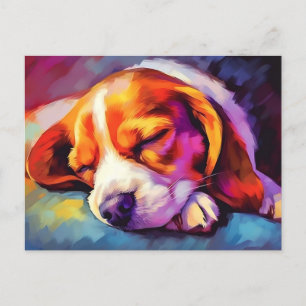 Cartão Postal Beagle Colorida Dormindo