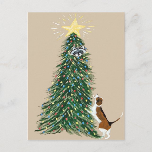 Cartão Postal Beagle com guaxinim (Frente)