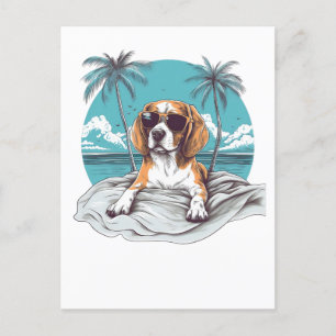 Cartão Postal Beagle com óculos de sol na praia