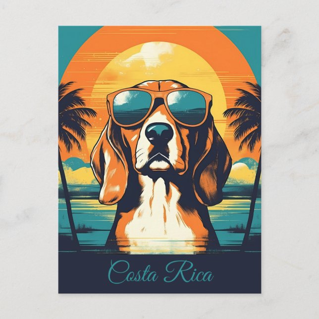 Cartão Postal Beagle com óculos de sol numa praia tropical Perso (Frente)