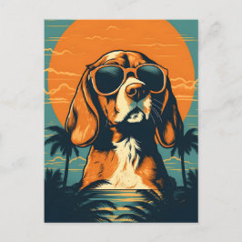 Cartão Postal Beagle com óculos escuros em uma praia