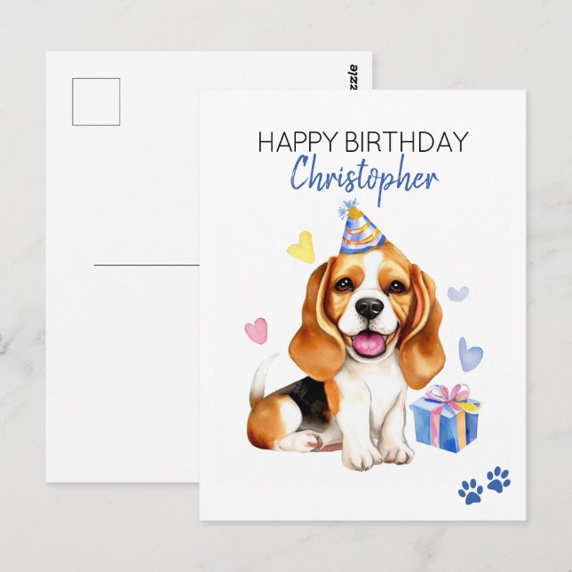 Cartão Postal Beagle Dog Personalizado Feliz Aniversário (Frente/Verso)